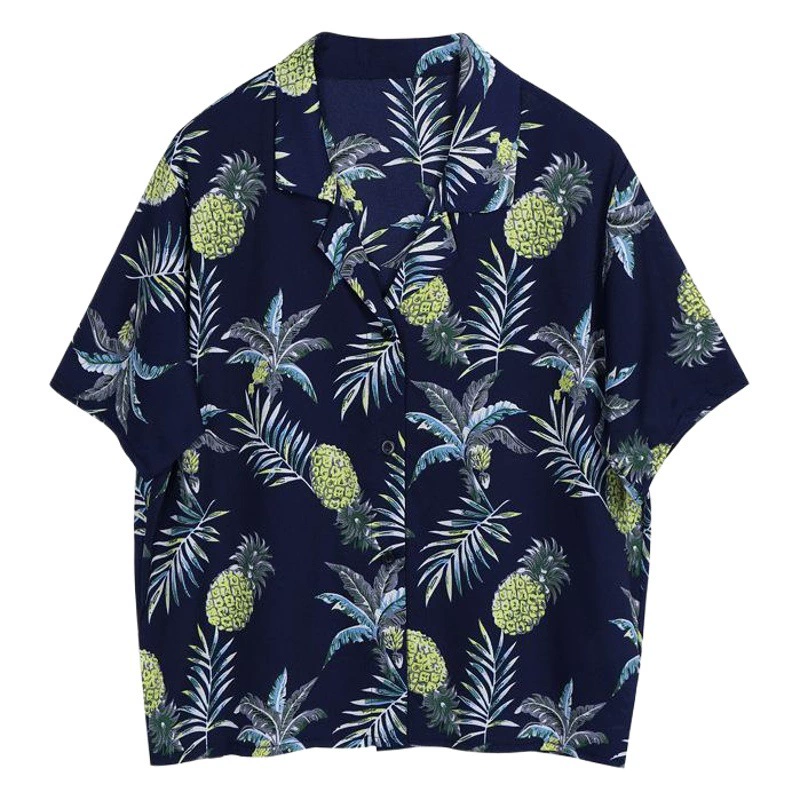Корейские ретро листья ананас с цветочным отколом пара рубашка с короткими рукавами летняя дикая мужская и женская пляжная рубашка