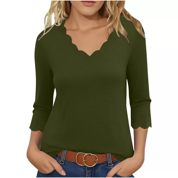 2026 Amazon Cross-Border Lace V-Neck Loose T-Shirt Top European and American Style Solid Color Three-Quarter Sleeves