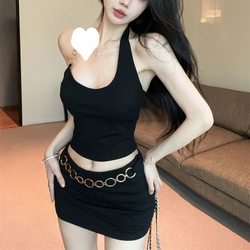 짧은 조끼 스타일 매달린 짧은 목 + 짧은 치마