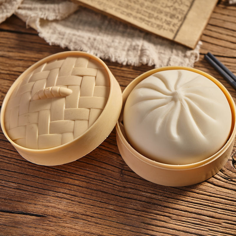 Decompression steamed stuffed bun toy soft simulation fake pinch music decompression artifact small steamer model silicone hand pinch vent cross-border