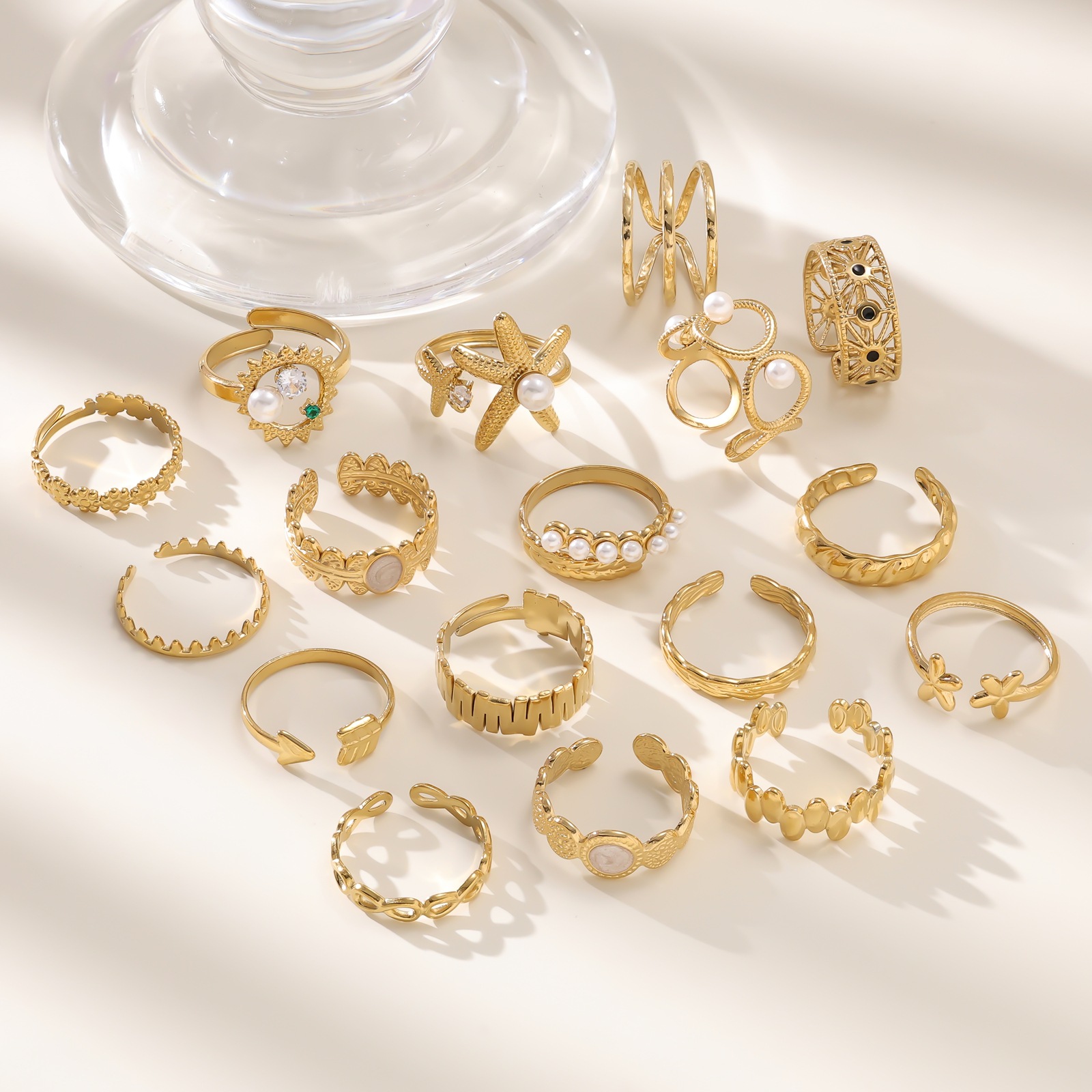 French Retro Vintage Pearl And Diamond Open Ring In Gold Finish_voghion.com