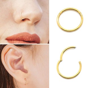 Cross-border supply wholesale European and American seamless ring round nose ring invisible opening multi-purpose earrings stainless steel seamless ring