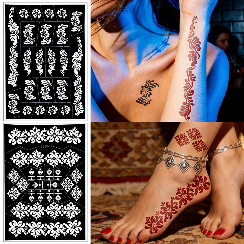 Indian Style Body Painting Tattoo Stickers, Henna Tattoo Templates, Spray Painting Tattoo Molds, Hand-Painted Hollow Beauty Stickers