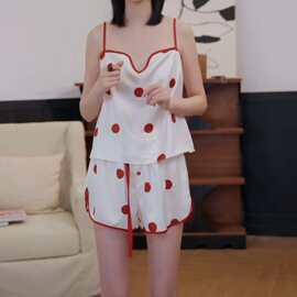 2025新款南韩丝吊带短裤仿真丝睡衣家居服套装
