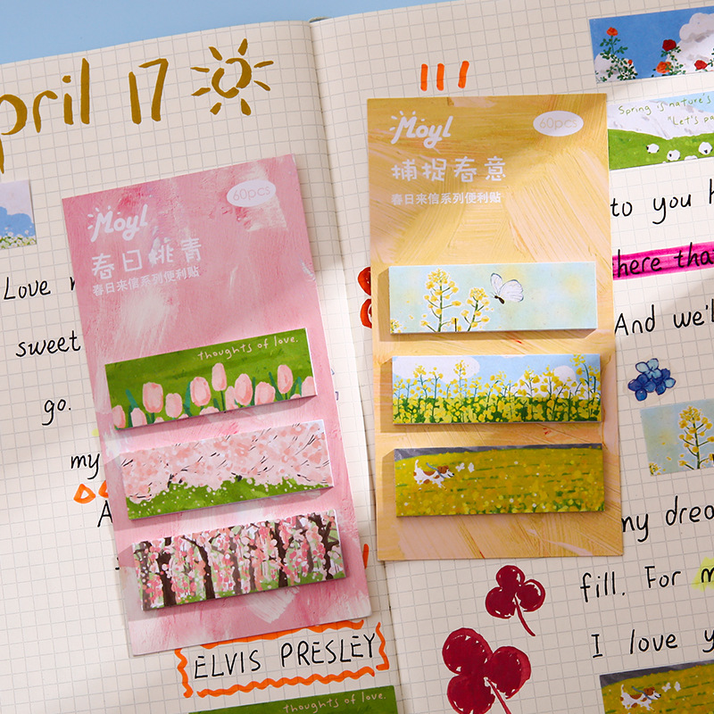 Pintura al óleo índice de pegatinas de alto valor facial estudiantes con ins simple cuentas de mano papel de notas con paisaje pegajoso