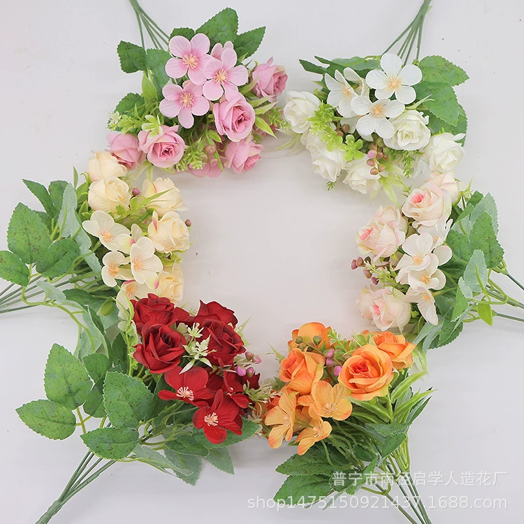 Трансграничная горячая Распродажа Моделирование Букет роз украшения для гостиной свадебные ремесла Искусственные Поддельные цветы украшения Европейский стиль Happy Rose