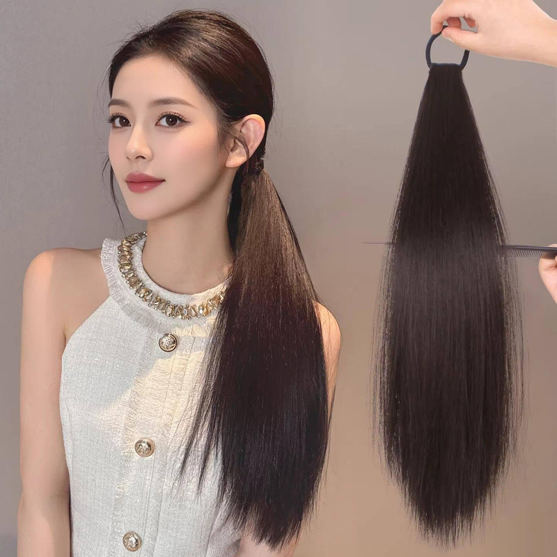 Versatile straight ponytail hairpiece for women, seamless invisible hair extensions, volumizing hairpiece, elastic hair band, fake braid