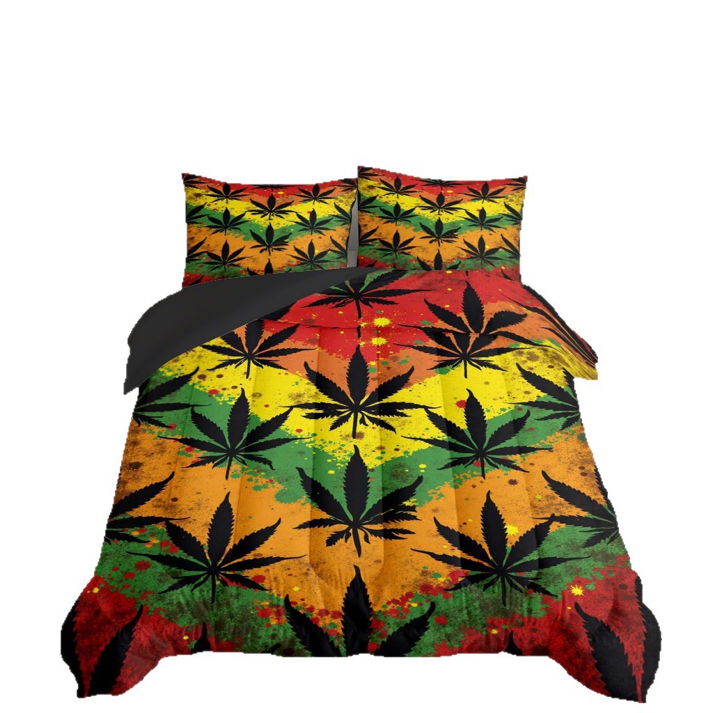 TEMU / JIT nuevo producto impresión digital 3D hojas de arce multicolor 180gms colcha colcha colchón conjunto de ropa de cama