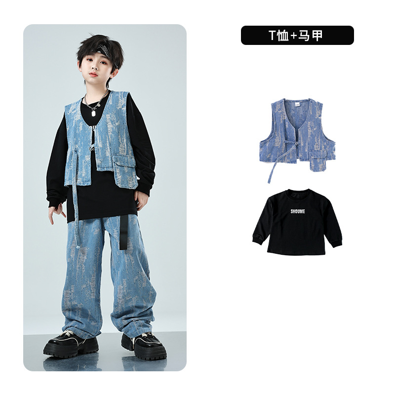 子供の街のダンスの公演服の男女の子供のカウボーイのスーツのジャズのダンスのhiphopの舞台のショーのファッションの服の長袖