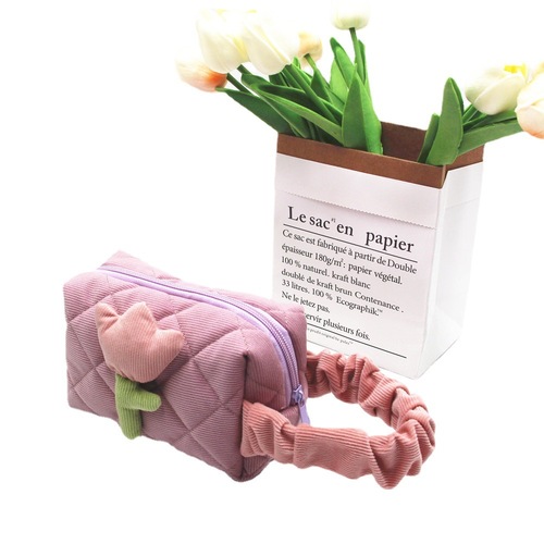 Cross-border Amazon Corduroy Tulip Large Capacity Ins Cute Cosmetic Bag Women's Portable Toiletries Storage Bag