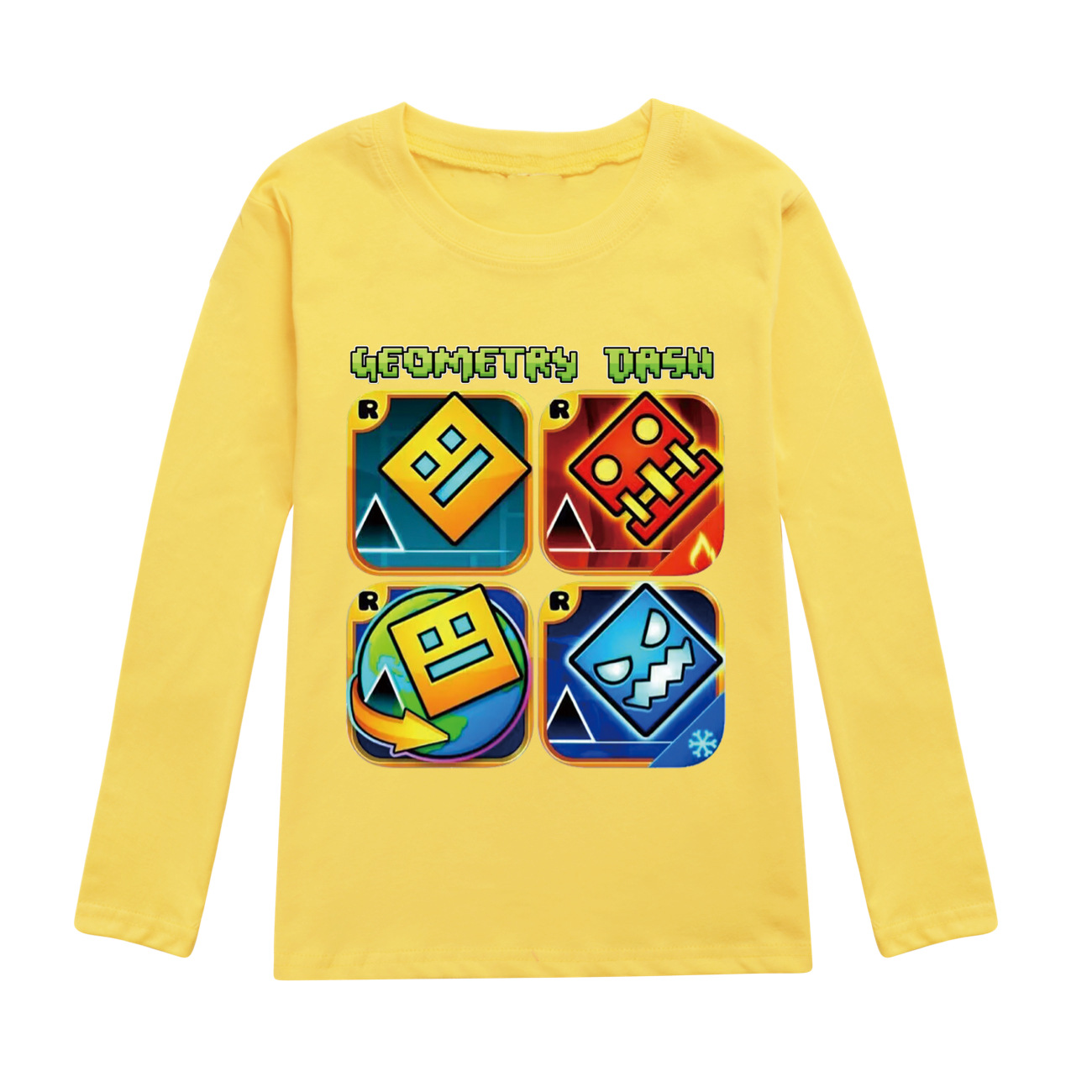 Spiel Geometrie Dash T Shirt Kinder Reine Baumwolle T-shirt Kleine Mädchen Langarm Tops kinder Cartoon Kleidung Jungen Sweatshirts – Detail 4