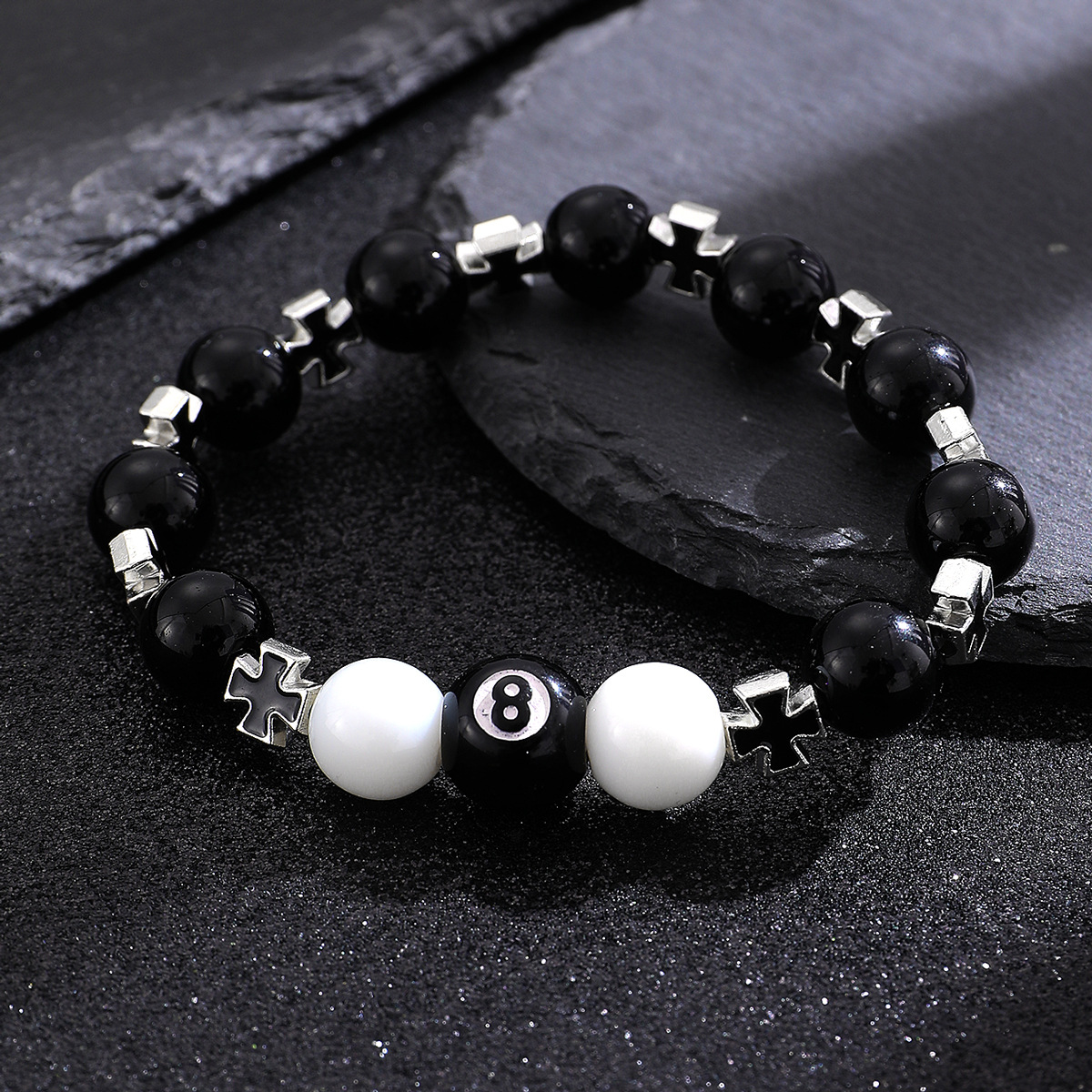 Obsidian Cross Beaded Bracelet Chinese Style Black Eight Charm_voghion.com