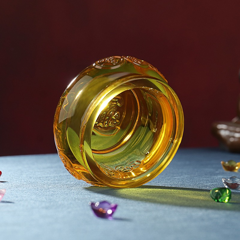 Decoración del hogar chino de vidrio esmaltado conjunto de realocamiento para atraer la fortuna regalo de cristal dorado ornamentos de cuenca