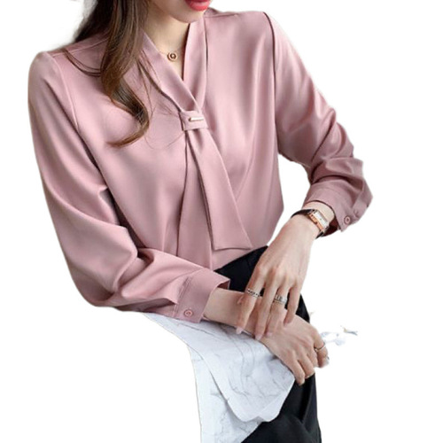 White chiffon blouse ladies' basic top for early spring, autumn, winter 2025, French-style beautiful blouse, stylish