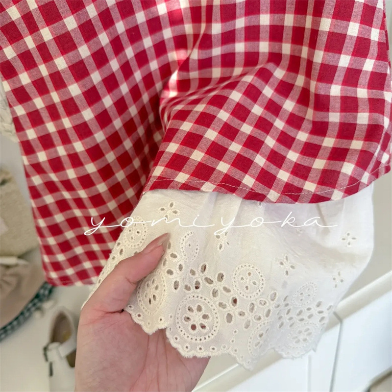 ¡Envía una diadema!! Vestido de bosque a cuadros rojo de siete niñas de limón salado verano nuevo estilo vestido de chaleco femenino para niños