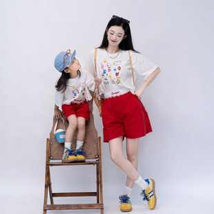 Let's Play Together, Parent-Child Outfits, Summer Candy-Colored Girls' Pants, Mother-Daughter Outfits, Summer Dopamine Shorts, Lace Embroidered Pants