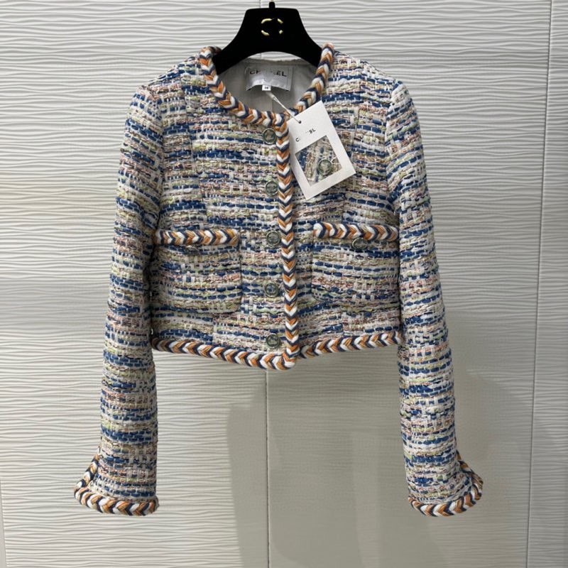 Early Spring New Style Nanyou Cha Small Fragrant Style Colorfulful Woven Wool Tweed Elegant Slim Short Outwear for Women