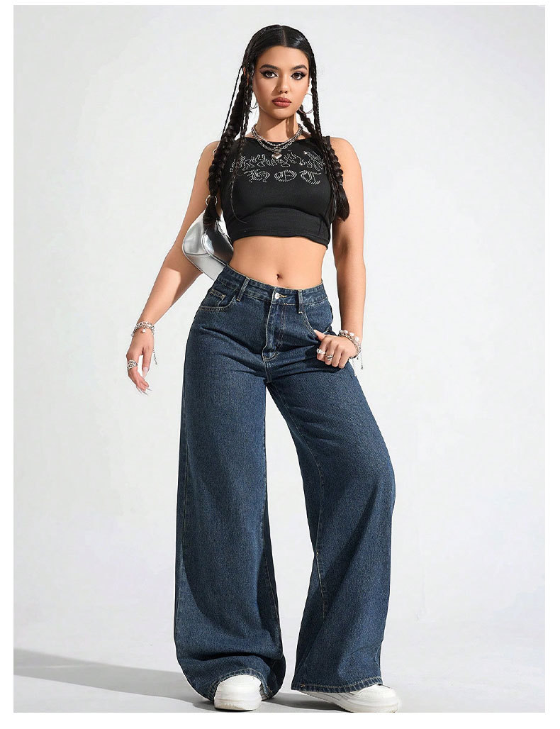 New European And American Style High-waisted Slimming Loose-fitting Floor-length Flared Straight-leg Jeans, Trendy_ecoleips.com