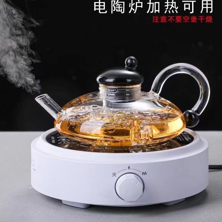 Gem-shaped coffee pot heating tea cooker European mouse tail tea coffee pot Nordic light luxury glass sea return pot