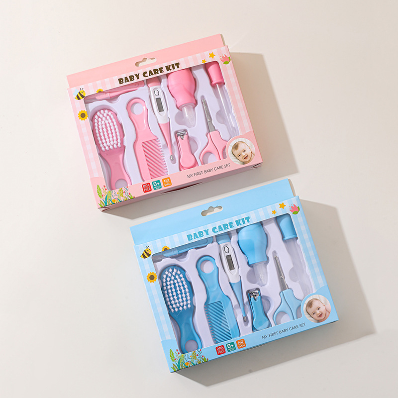 Cuidado del bebé suministros aspirador nasal alimentador medicina 8 piezas traje termómetro manicura tijeras limpieza diaria bolsa de regalo