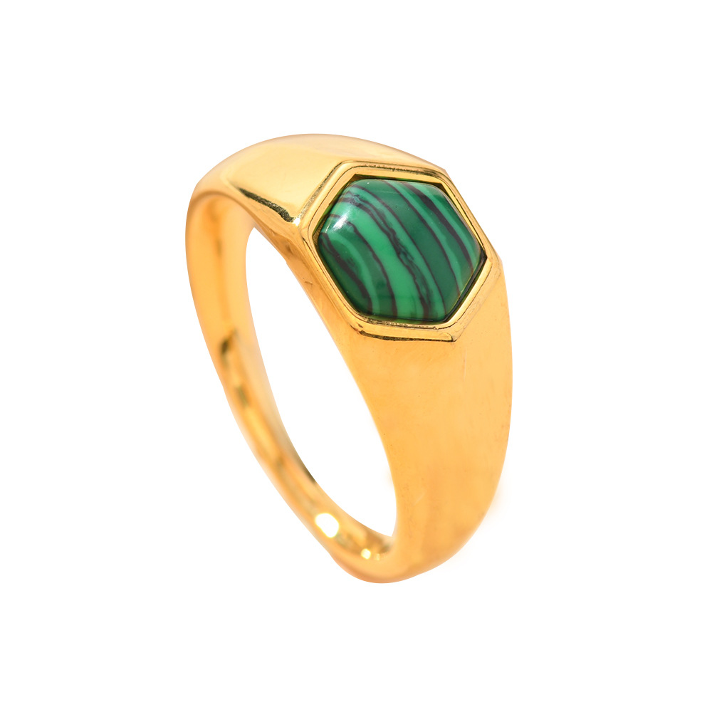 Joyas de acero inoxidable de estilo europeo y americano transfronterizo lujo ligero viento fundido hexágono piedra natural gemas anillo de titanio al por mayor