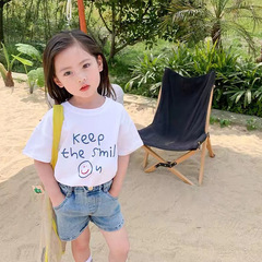 女童短袖洋氣兒童t恤女童夏季寬鬆前後印花半袖上衣童裝潮