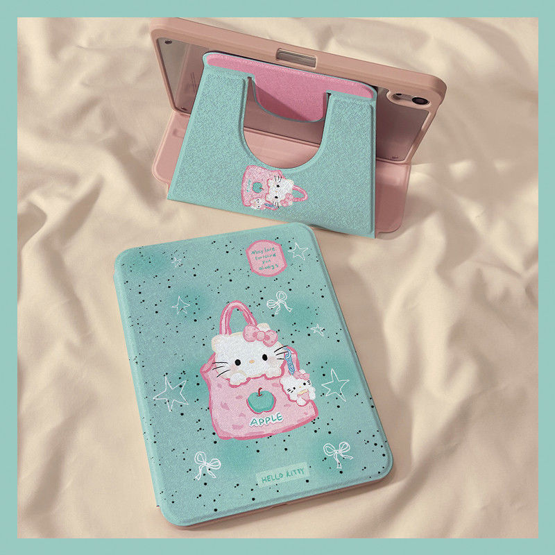 Mint Green Kt Cat Ipad10/9/8 Generation A16 Protective Case Rotating Apple Pro 11inch Air6 Tablet Protective Case