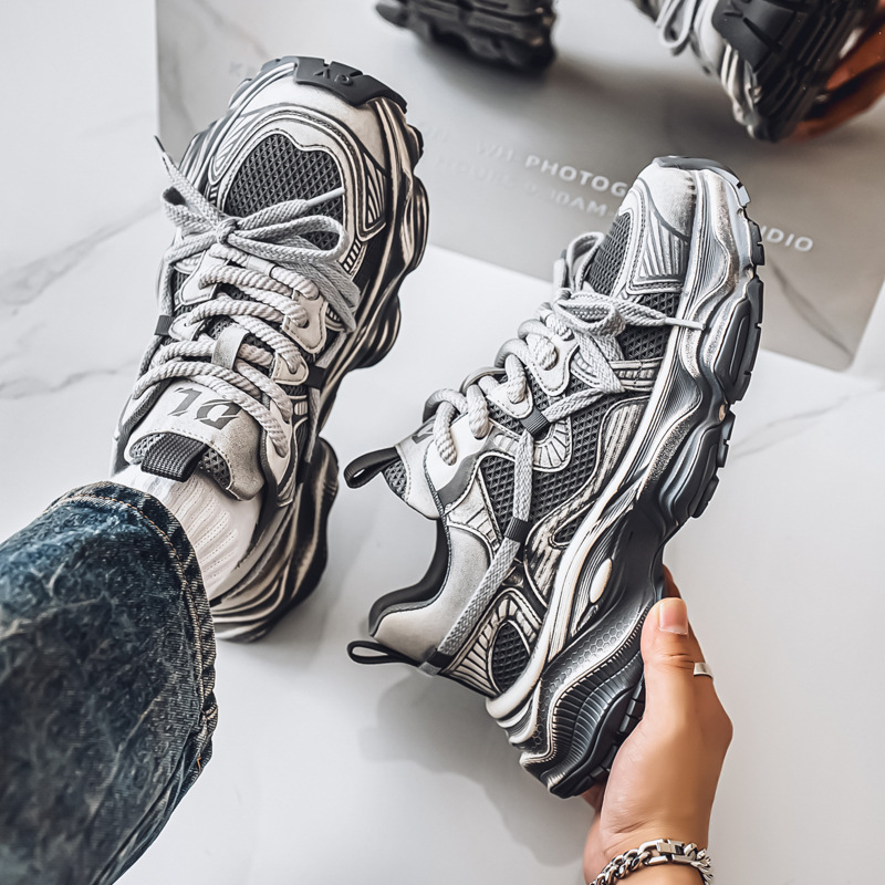 Men's Dad Sneakers Trendy Brand High-End Autumn Breathable Trendy Men's Sports Shoes Thick-Soled Casual All-Black Men's Shoes