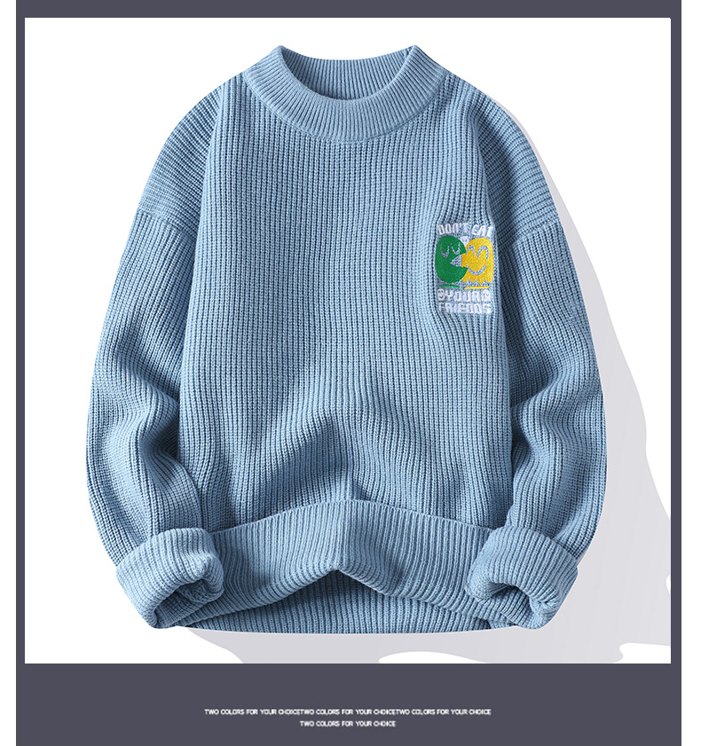 Men's Round Neck Knitted Sweater Solid Colour Casual Pullover_voghion.com