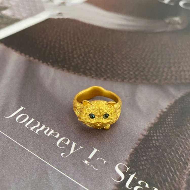 S925纯银金布偶猫戒指女开口调节小众高级感轻奢个性百搭新品手饰|undefined