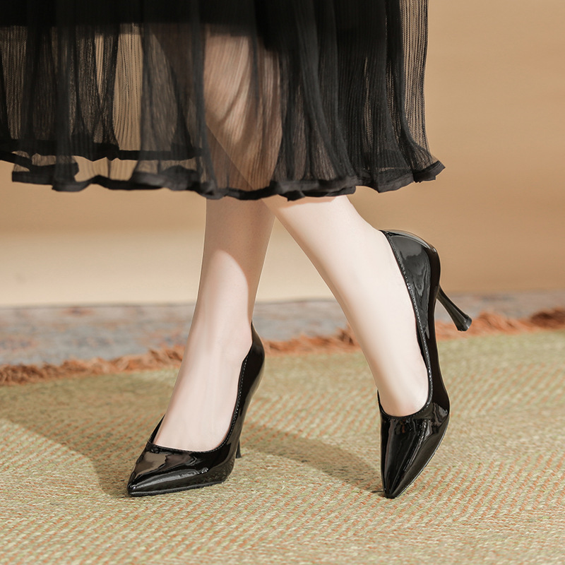 316-173 New Nude High Heels Stiletto Heel Pointed Professional Dress Black Work Shoes Commuter All-match Women's Shoes