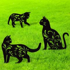 金属製の動物の地面プラグ、猫と犬の芝生プラグ、鉄の庭の装飾、中空の中庭アートの地面プラグ装飾品