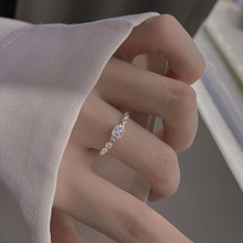 蒂奇ins风小众设计冷淡风高级感方钻素戒925纯银戒指女开口戒指环