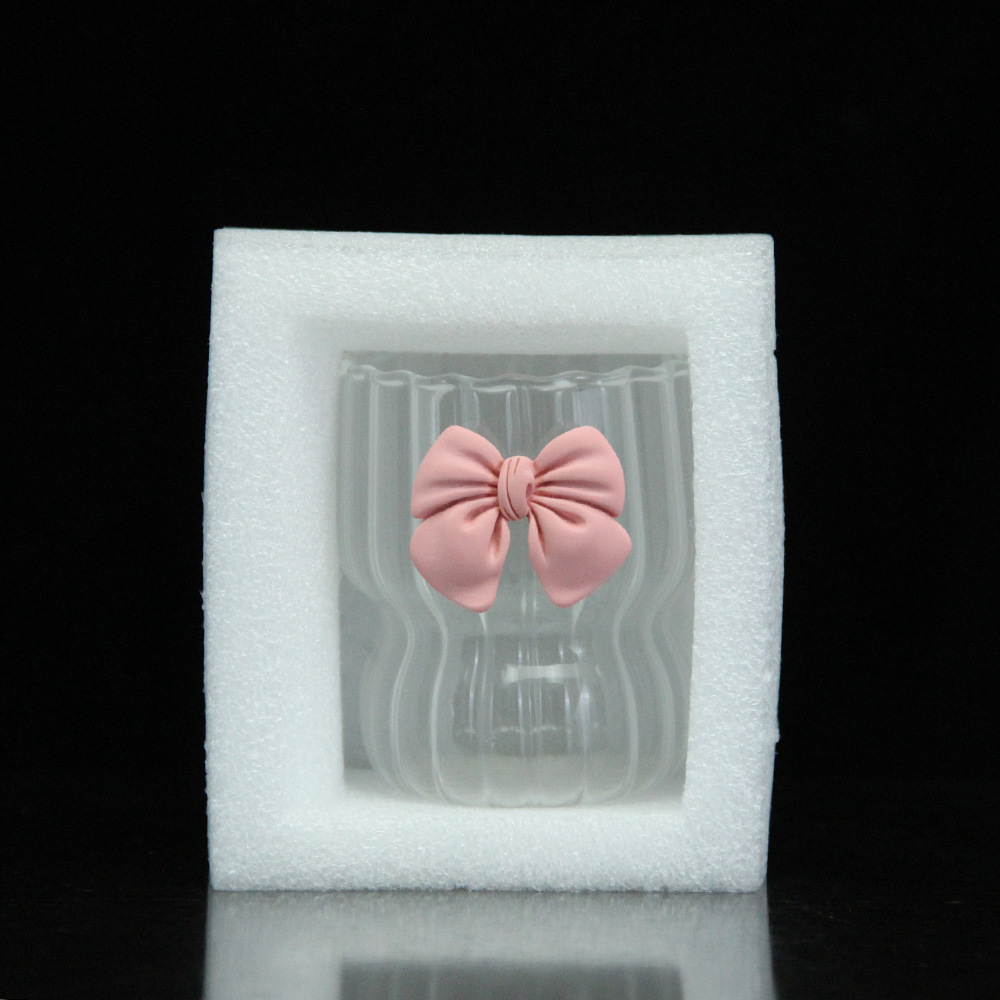 Taza de café resistente al calor con lazo rosa, taza de vidrio de borosilicato alto, patrón vertical, taza gorda, taza de té, corazón de niña