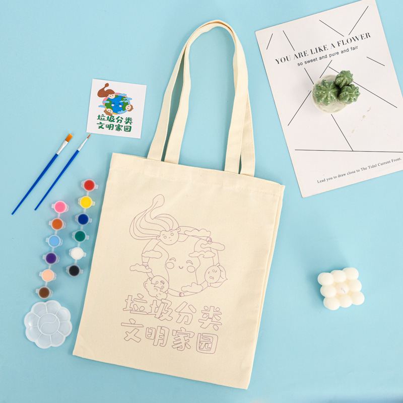 子供の DIY 落書きキャンバスバッグ在庫卸売学生夏の興味クラス手描きキャンバスバッグのカスタマイズ|undefined