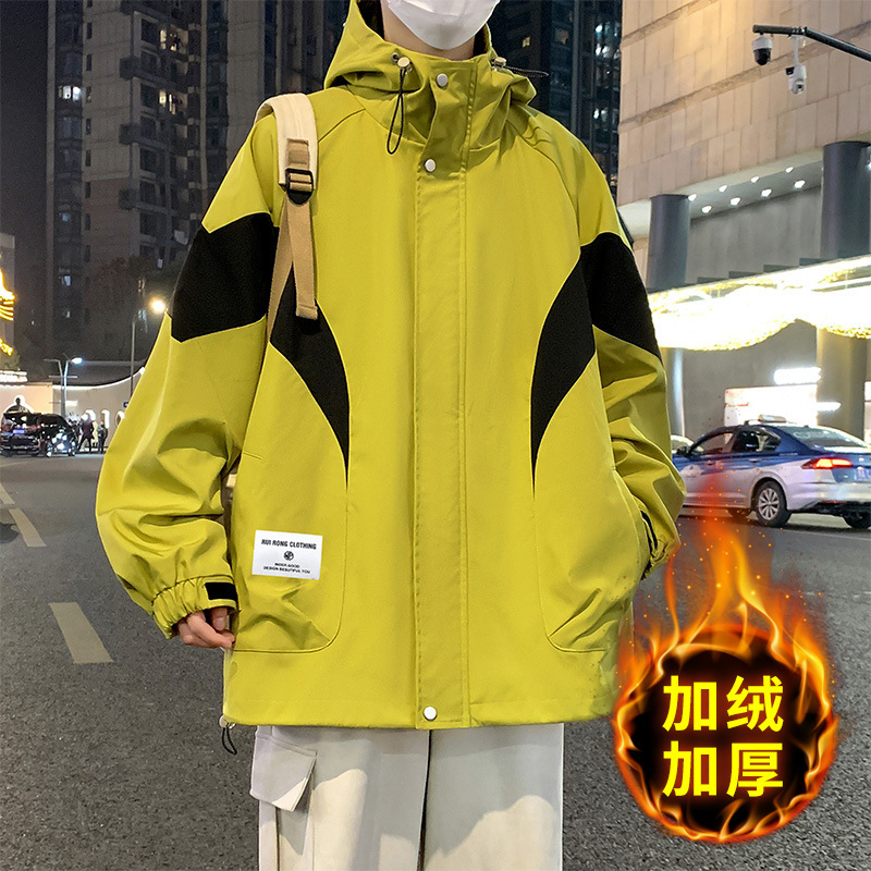 大码青少年外套男春秋新款潮牌百搭加绒宽松加肥加大胖子男装夹克|undefined