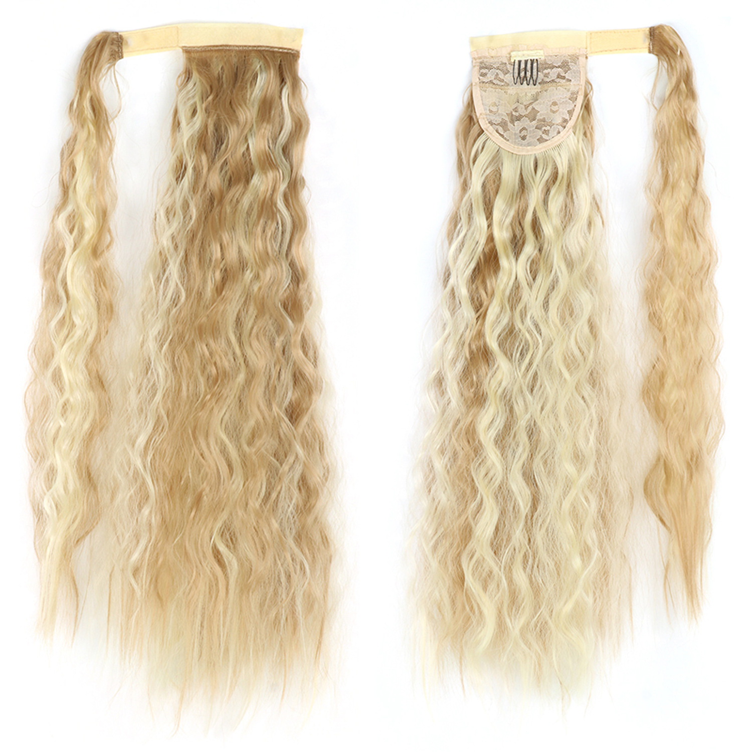 55CM seda europea y americana de alta temperatura velcro de maíz velcro de cabello largo rizado agua cola de caballo pelucas onduladas