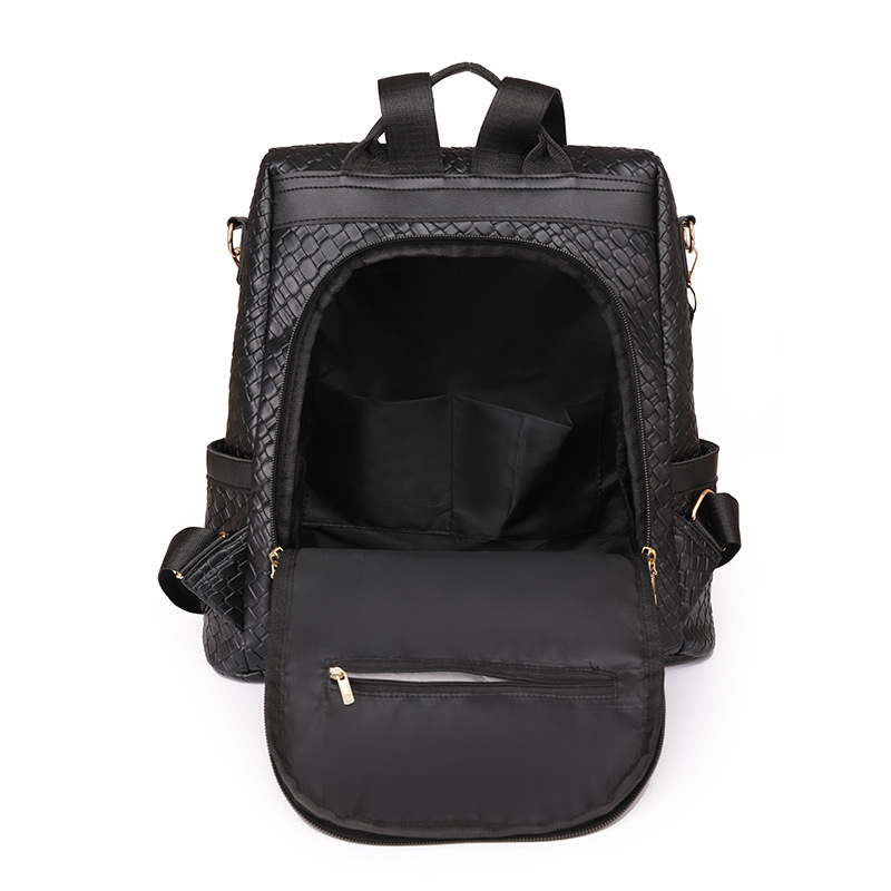 Comercio exterior al por mayor 2024 nuevas señoras casuales de cuero suave mochila antirrobo moda tejida multifunción mochila de doble uso