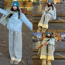 东北加绒棉裤女外穿秋冬季哈尔滨穿搭休闲黑色民族风羊羔绒阔腿裤