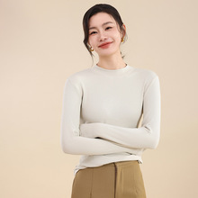 25年早秋新款棉线半高领针织衫长袖女纯色修身显瘦套头打底衫上衣