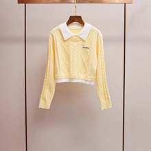 深圳南油高端女装秋季新款韩系减龄学院风假两件翻领减龄针织衫女