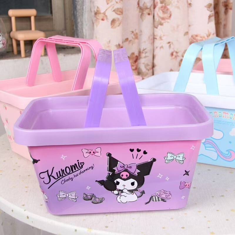 Cute Girly Kitchen Vegetable Basket Fruit and Vegetable Blue Cartoon Printed Plastic Cool Rice Satchel Home Fruit Basket