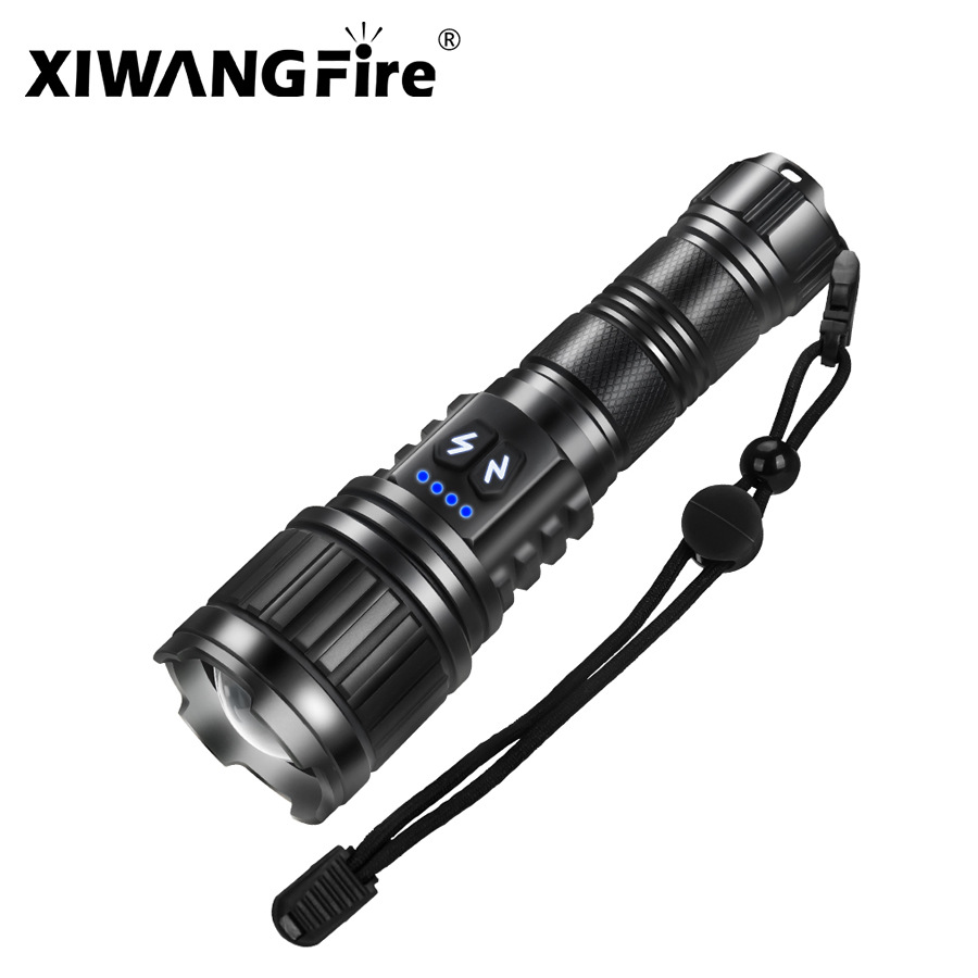 Luz intensa antorcha de tiro largo al aire libre a prueba de agua multifuncional luz blanca amarilla doble interruptor recargable aleación de aluminio antorcha de pesca nocturna