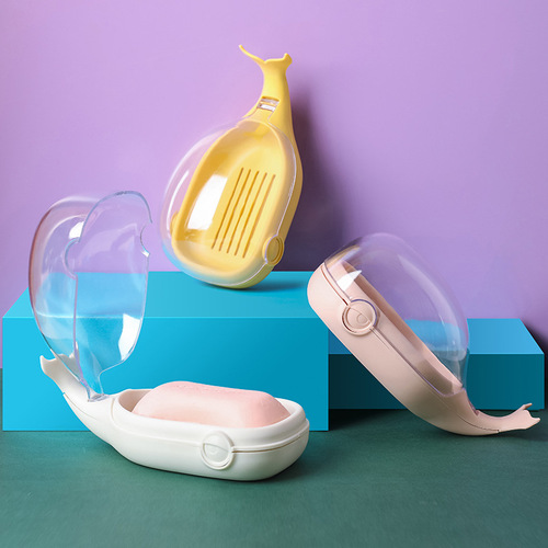Creative storage box rack cartoon whale soap box household double-layer drain soap box transparent bathroom with lid