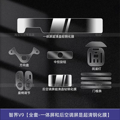 for Huawei Zhijie V9 Central: Car interior film - zhijie-v9-full-set-the-integrated-screen-and-rear-air-conditioning-screen-are-ultra-clear-tempered-films