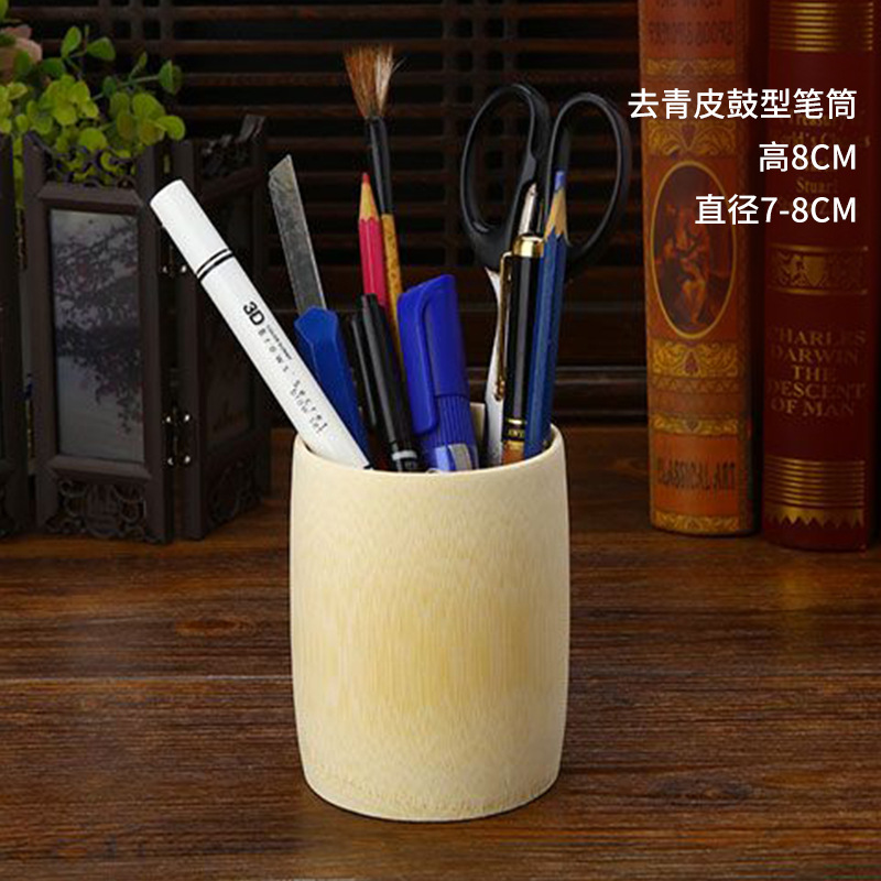 녹색 가죽 드럼형 펜홀더 (높이 8cm, 직경 7-8cm)
