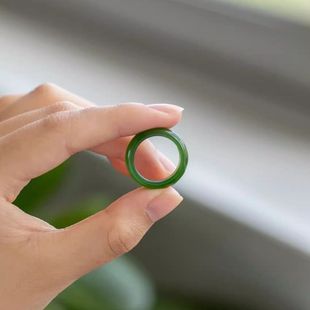 Xinjiang Hetian Jade Jasper Ring for Women, Spinach Green Yang Green Finger Ring, Natural Authentic Apple Green Pigment Ring, Pinky Ring