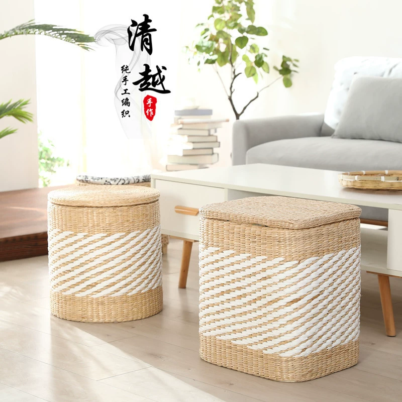 Трансграничный плетеный табурет из прутья, табурет для переобувания, может использоваться как сиденье, табурет-ящик для хранения, прямоугольный табурет для хранения под диваном, плетеный из прутья.