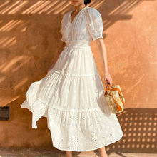 孤品~~捡漏~~法式度假连衣裙女短袖修身大摆裙白色