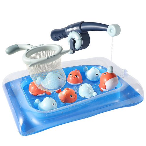 Cross-border children's magnetic fishing toys, net, fishing rod, fish pond, baby play and bath educational set